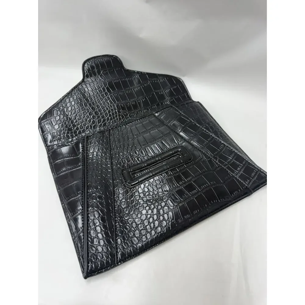 Givenchy Antigona Medium Envelope Clutch Black Croc Embossed Calfskin Leather